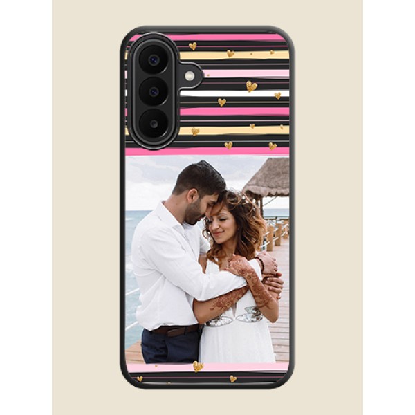 Multicolor Lines and Golden Love Symbols Design on Photo On Space Black Custom Soft Matte Mobile Back Cover - Samsung Galaxy F70 Pro 5G