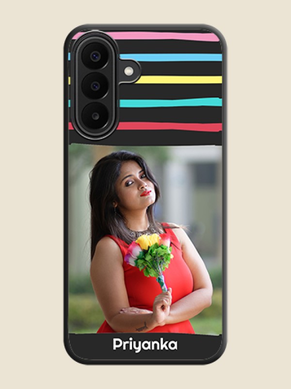 Multicolor Lines with Image On Space Black Custom Soft Matte Mobile Back Cover - Samsung Galaxy F70 Pro 5G
