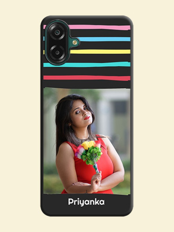 Multicolor Lines with Image On Space Black Custom Soft Matte Mobile Back Cover - Samsung Galaxy F70e 5G