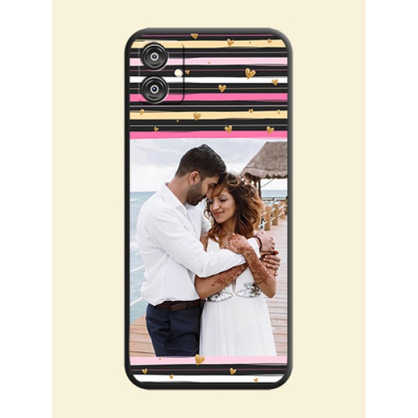 Multicolor Lines and Golden Love Symbols Design - Photo on Space Black Soft Matte Mobile Cover - Galaxy M04