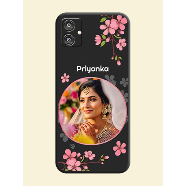Round Image with Pink Color Floral Design - Photo on Space Black Soft Matte Back Cover - Galaxy M04 Round Image with Pink Color Floral Design - Photo on Space Black Soft Matte Back Cover - Galaxy M04