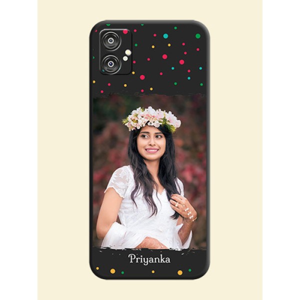 Multicolor Dotted Pattern with Text on Space Black Custom Soft Matte Phone Back Cover - Galaxy M04 Multicolor Dotted Pattern with Text on Space Black Custom Soft Matte Phone Back Cover - Galaxy M04