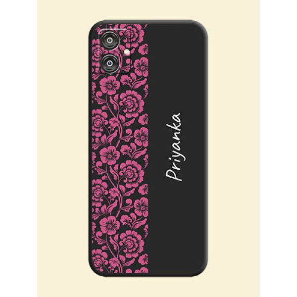 Pink Floral Pattern Design With Custom Text On Space Black Personalized Soft Matte Phone Covers - Galaxy M04 Pink Floral Pattern Design With Custom Text On Space Black Personalized Soft Matte Phone Covers - Galaxy M04