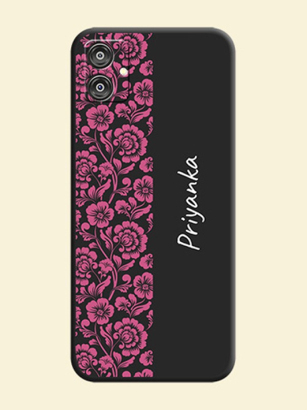 Pink Floral Pattern Design With Custom Text On Space Black Personalized Soft Matte Phone Covers - Galaxy M04