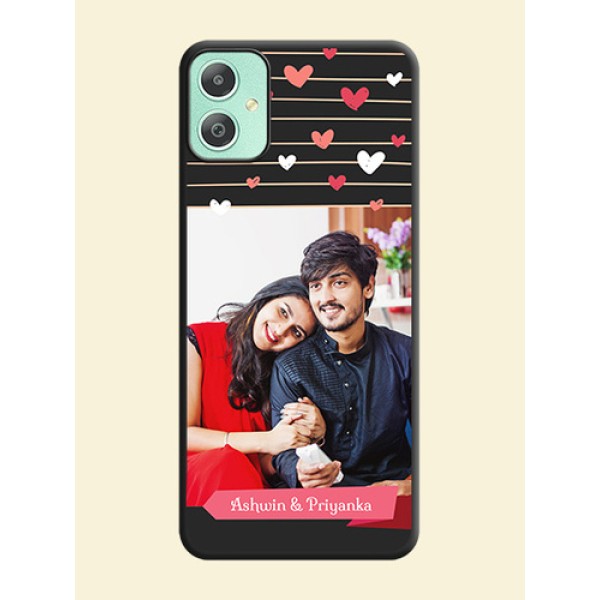 Love Pattern with Name on Pink Ribbon on Photo On Space Black Custom Soft Matte Mobile Back Cover - Galaxy M05 Love Pattern with Name on Pink Ribbon on Photo On Space Black Custom Soft Matte Mobile Back Cover - Galaxy M05