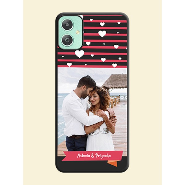 White Color Love Symbols with Pink Lines Pattern On Space Black Custom Soft Matte Mobile Back Cover - Galaxy M05 White Color Love Symbols with Pink Lines Pattern On Space Black Custom Soft Matte Mobile Back Cover - Galaxy M05