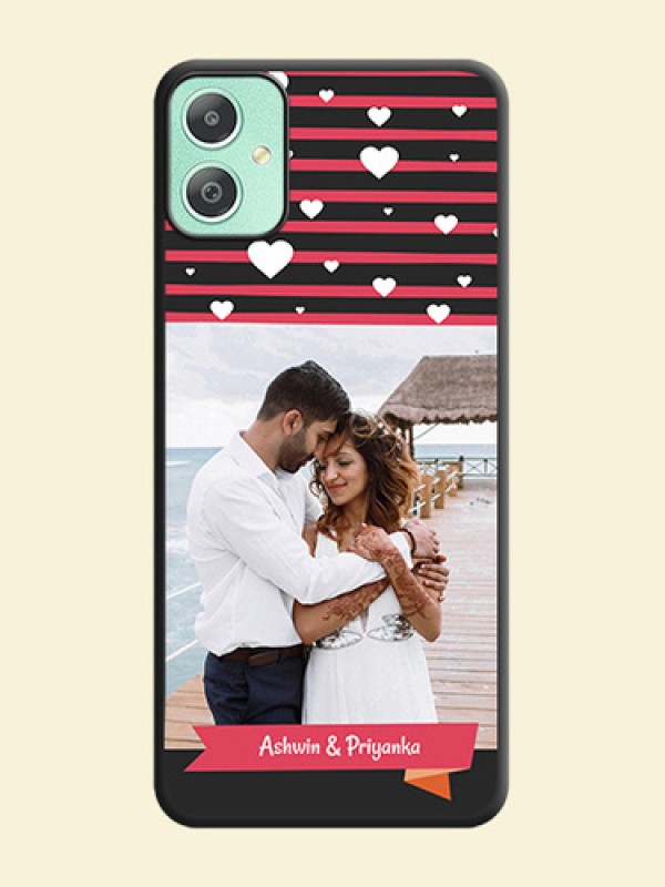 White Color Love Symbols with Pink Lines Pattern On Space Black Custom Soft Matte Mobile Back Cover - Galaxy M05
