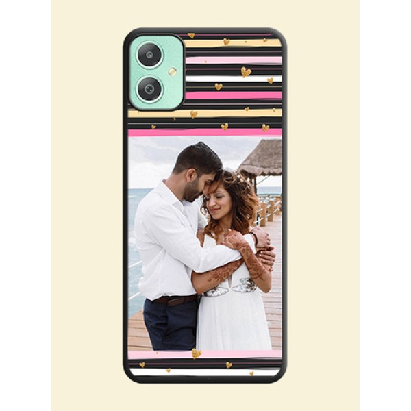 Multicolor Lines and Golden Love Symbols Design on Photo On Space Black Custom Soft Matte Mobile Back Cover - Galaxy M05