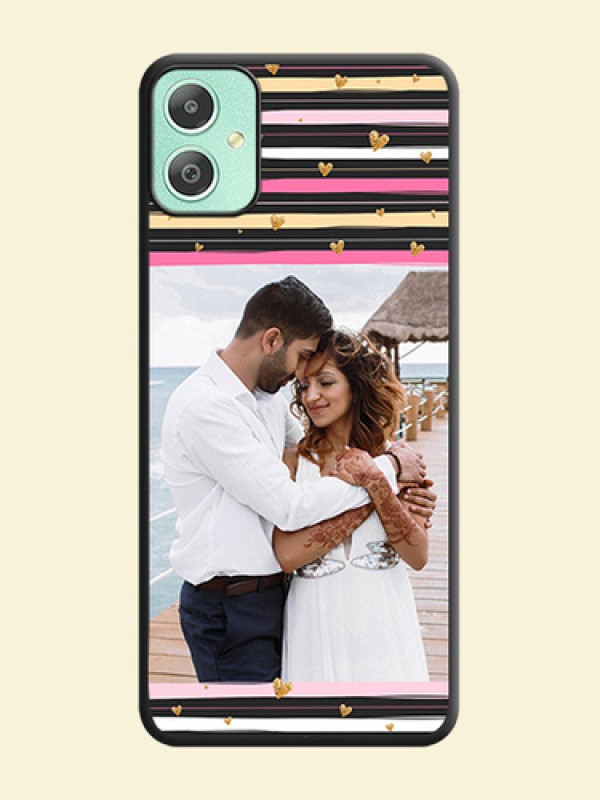 Multicolor Lines and Golden Love Symbols Design on Photo On Space Black Custom Soft Matte Mobile Back Cover - Galaxy M05