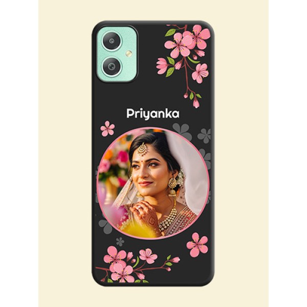 Round Image with Pink Color Floral Design on Photo On Space Black Custom Soft Matte Mobile Back Cover - Galaxy M05 Round Image with Pink Color Floral Design on Photo On Space Black Custom Soft Matte Mobile Back Cover - Galaxy M05