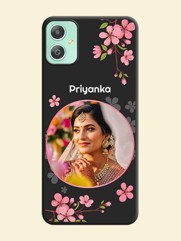 Round Image with Pink Color Floral Design on Photo On Space Black Custom Soft Matte Mobile Back Cover - Galaxy M05