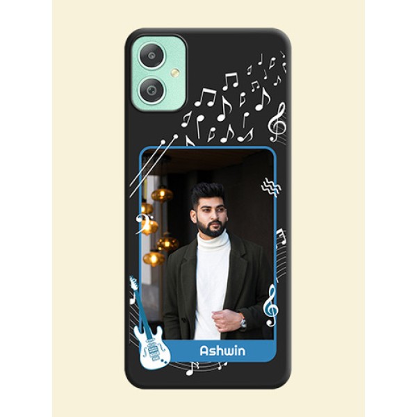 Musical Theme Design with Text on Photo On Space Black Custom Soft Matte Mobile Back Cover - Galaxy M05 Musical Theme Design with Text on Photo On Space Black Custom Soft Matte Mobile Back Cover - Galaxy M05