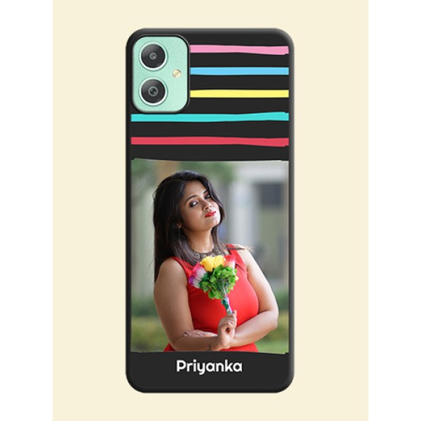Multicolor Lines with Image On Space Black Custom Soft Matte Mobile Back Cover - Galaxy M05 Multicolor Lines with Image On Space Black Custom Soft Matte Mobile Back Cover - Galaxy M05
