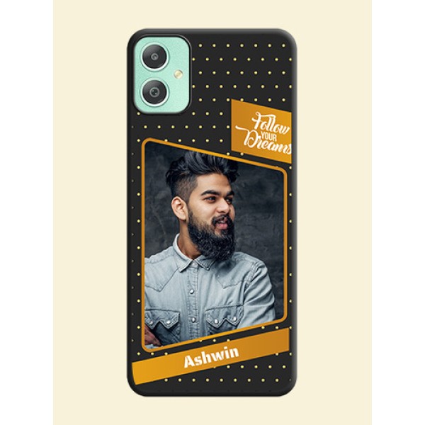 Follow Your Dreams with White Dots On Space Black Custom Soft Matte Mobile Back Cover - Galaxy M05 Follow Your Dreams with White Dots On Space Black Custom Soft Matte Mobile Back Cover - Galaxy M05