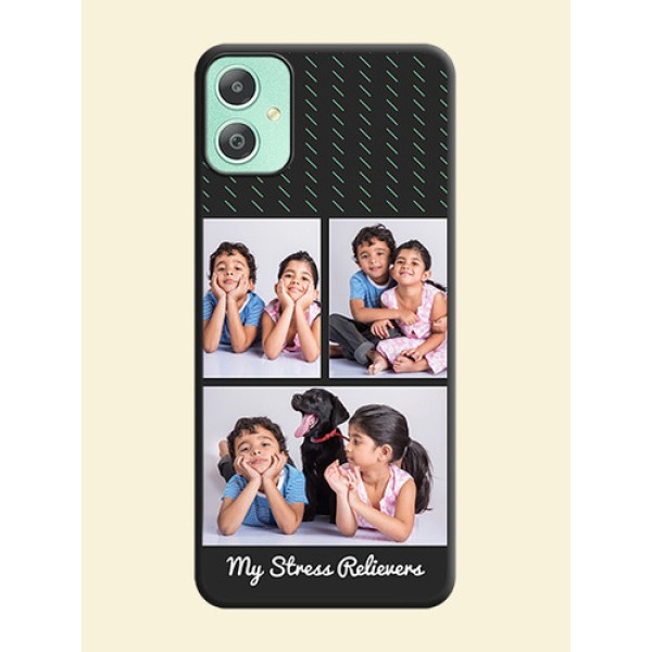 Cross Dotted Pattern with 2 Image Holder On Space Black Custom Soft Matte Mobile Back Cover - Galaxy M05 Cross Dotted Pattern with 2 Image Holder On Space Black Custom Soft Matte Mobile Back Cover - Galaxy M05