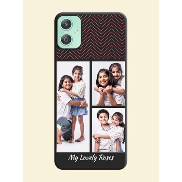 Wave Pattern with 3 Image Holder On Space Black Custom Soft Matte Mobile Back Cover - Galaxy M05 Wave Pattern with 3 Image Holder On Space Black Custom Soft Matte Mobile Back Cover - Galaxy M05