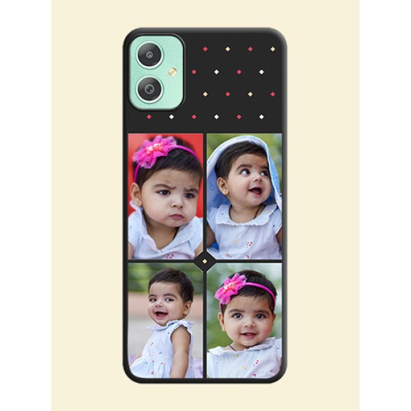 Multicolor Dotted Pattern with 4 Image Holder On Space Black Custom Soft Matte Mobile Back Cover - Galaxy M05 Multicolor Dotted Pattern with 4 Image Holder On Space Black Custom Soft Matte Mobile Back Cover - Galaxy M05