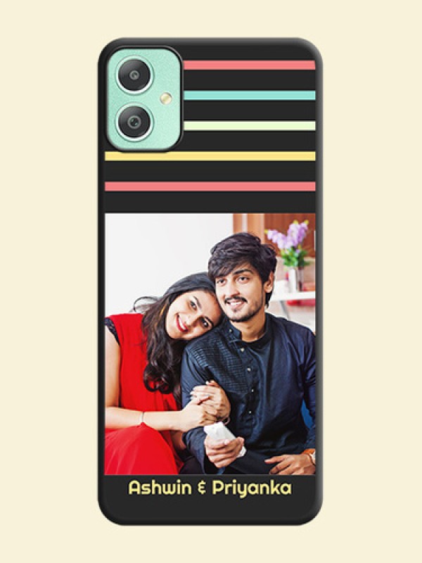 Color Stripes with Photo and Text on Photo On Space Black Custom Soft Matte Mobile Back Cover - Galaxy M05