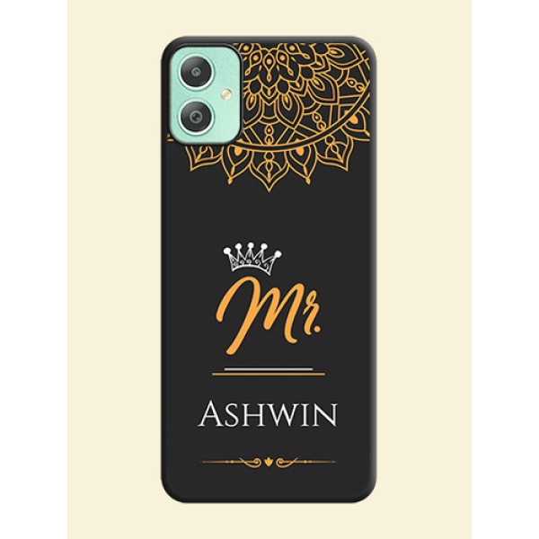 Mr Name with Floral Design On Space Black Custom Soft Matte Mobile Back Cover - Galaxy M05