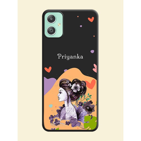 Namecase For Her With Fancy Lady Image On Space Black Custom Soft Matte Mobile Back Cover - Galaxy M05