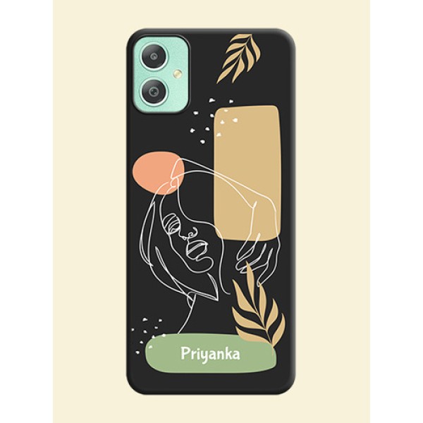 Custom Text With Line Art Of Women & Leaves Design On Space Black Custom Soft Matte Mobile Back Cover - Galaxy M05 Custom Text With Line Art Of Women & Leaves Design On Space Black Custom Soft Matte Mobile Back Cover - Galaxy M05