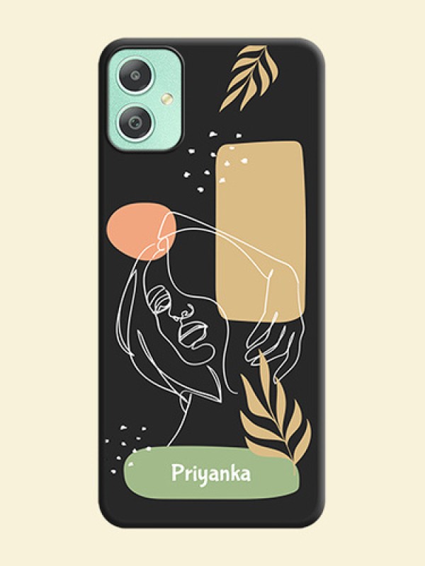 Custom Text With Line Art Of Women & Leaves Design On Space Black Custom Soft Matte Mobile Back Cover - Galaxy M05