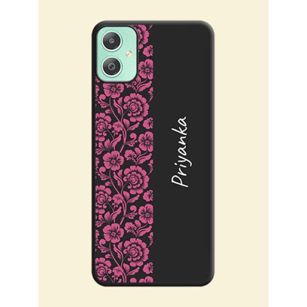 Pink Floral Pattern Design With Custom Text On Space Black Custom Soft Matte Mobile Back Cover - Galaxy M05 Pink Floral Pattern Design With Custom Text On Space Black Custom Soft Matte Mobile Back Cover - Galaxy M05