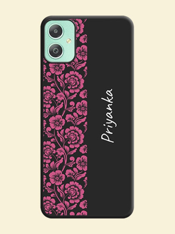 Pink Floral Pattern Design With Custom Text On Space Black Custom Soft Matte Mobile Back Cover - Galaxy M05