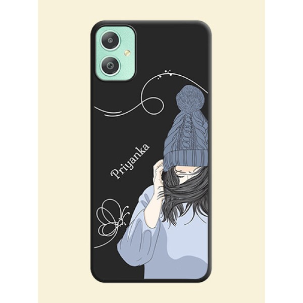 Girl With Blue Winter Outfiit Custom Text Design On Space Black Custom Soft Matte Mobile Back Cover - Galaxy M05 Girl With Blue Winter Outfiit Custom Text Design On Space Black Custom Soft Matte Mobile Back Cover - Galaxy M05