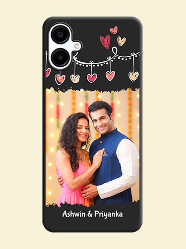 Pink Love Hangings with Name On Space Black Custom Soft Matte Mobile Back Cover - Galaxy M06