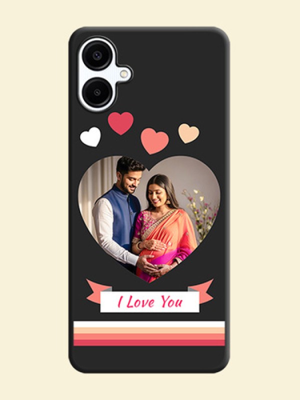 Love Shaped Photo with Colorful Stripes On Space Black Custom Soft Matte Mobile Back Cover - Galaxy M06