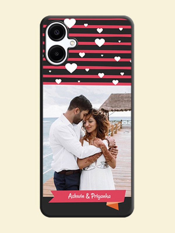 White Color Love Symbols with Pink Lines Pattern On Space Black Custom Soft Matte Mobile Back Cover - Galaxy M06
