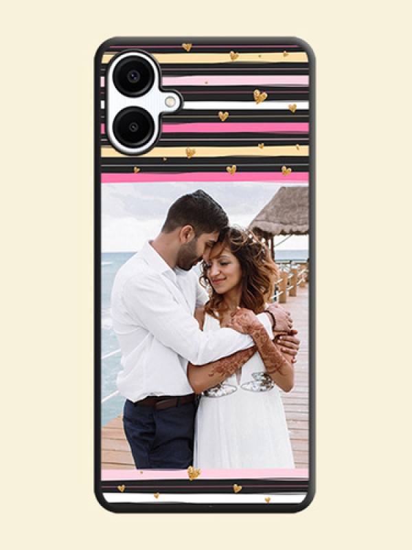Multicolor Lines and Golden Love Symbols Design on Photo On Space Black Custom Soft Matte Mobile Back Cover - Galaxy M06
