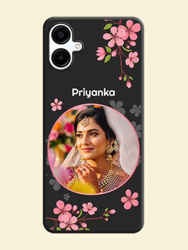 Round Image with Pink Color Floral Design on Photo On Space Black Custom Soft Matte Mobile Back Cover - Galaxy M06