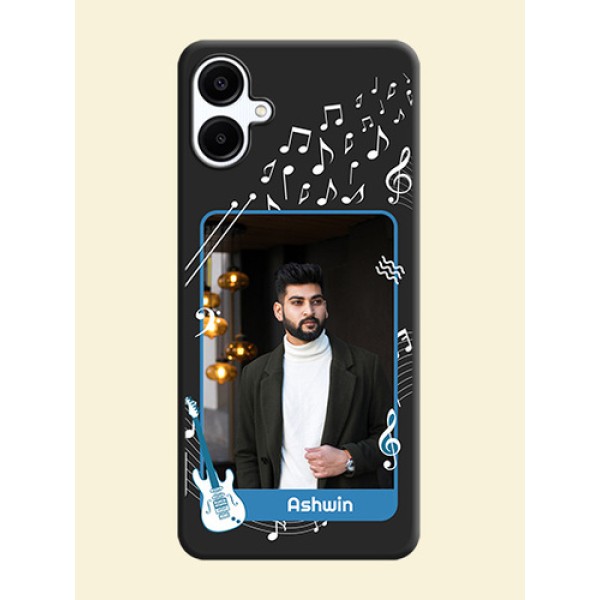 Musical Theme Design with Text on Photo On Space Black Custom Soft Matte Mobile Back Cover - Galaxy M06 Musical Theme Design with Text on Photo On Space Black Custom Soft Matte Mobile Back Cover - Galaxy M06