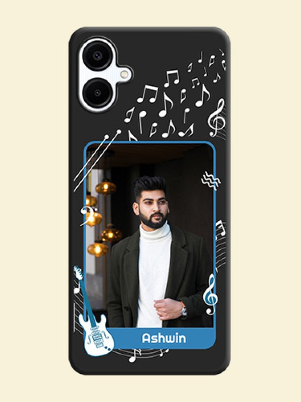 Musical Theme Design with Text on Photo On Space Black Custom Soft Matte Mobile Back Cover - Galaxy M06