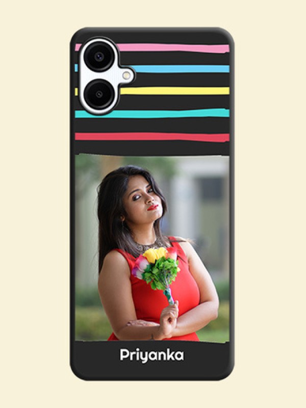 Multicolor Lines with Image On Space Black Custom Soft Matte Mobile Back Cover - Galaxy M06
