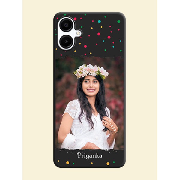 Multicolor Dotted Pattern with Text On Space Black Custom Soft Matte Mobile Back Cover - Galaxy M06 Multicolor Dotted Pattern with Text On Space Black Custom Soft Matte Mobile Back Cover - Galaxy M06
