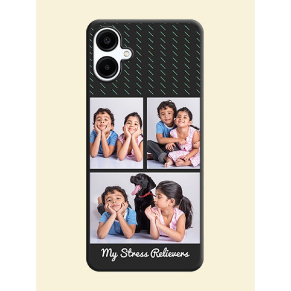 Cross Dotted Pattern with 2 Image Holder On Space Black Custom Soft Matte Mobile Back Cover - Galaxy M06 Cross Dotted Pattern with 2 Image Holder On Space Black Custom Soft Matte Mobile Back Cover - Galaxy M06