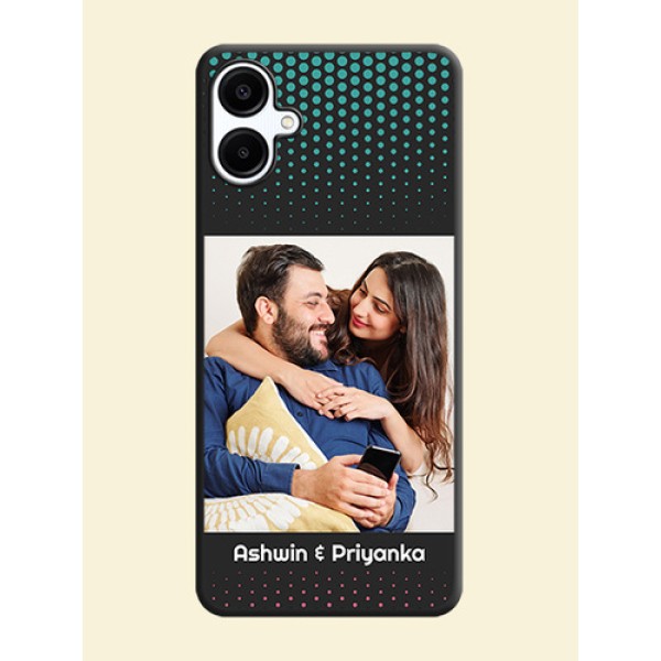 Faded Dots with Grunge Photo Frame and Text On Space Black Custom Soft Matte Mobile Back Cover - Galaxy M06 Faded Dots with Grunge Photo Frame and Text On Space Black Custom Soft Matte Mobile Back Cover - Galaxy M06
