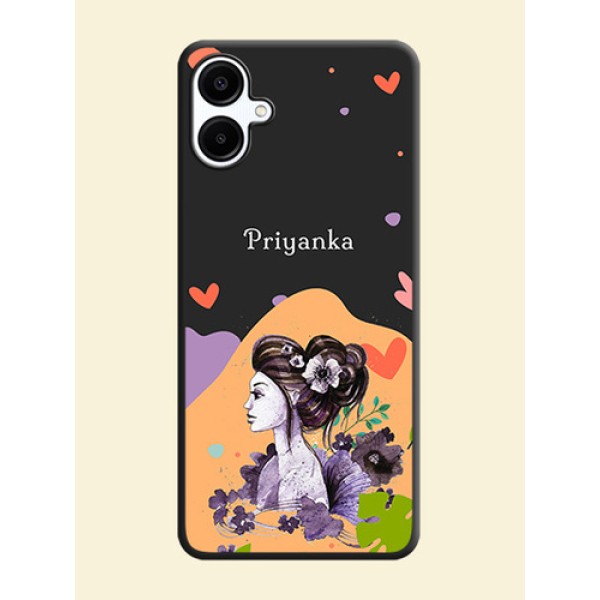 Namecase For Her With Fancy Lady Image On Space Black Custom Soft Matte Mobile Back Cover - Galaxy M06