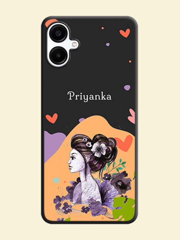 Namecase For Her With Fancy Lady Image On Space Black Custom Soft Matte Mobile Back Cover - Galaxy M06
