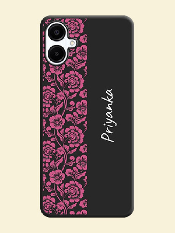 Pink Floral Pattern Design With Custom Text On Space Black Custom Soft Matte Mobile Back Cover - Galaxy M06