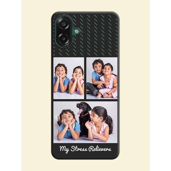 Cross Dotted Pattern with 2 Image Holder On Space Black Custom Soft Matte Mobile Back Cover - Samsung Galaxy M07 Cross Dotted Pattern with 2 Image Holder On Space Black Custom Soft Matte Mobile Back Cover - Samsung Galaxy M07