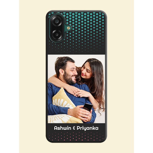 Faded Dots with Grunge Photo Frame and Text On Space Black Custom Soft Matte Mobile Back Cover - Samsung Galaxy M07 Faded Dots with Grunge Photo Frame and Text On Space Black Custom Soft Matte Mobile Back Cover - Samsung Galaxy M07