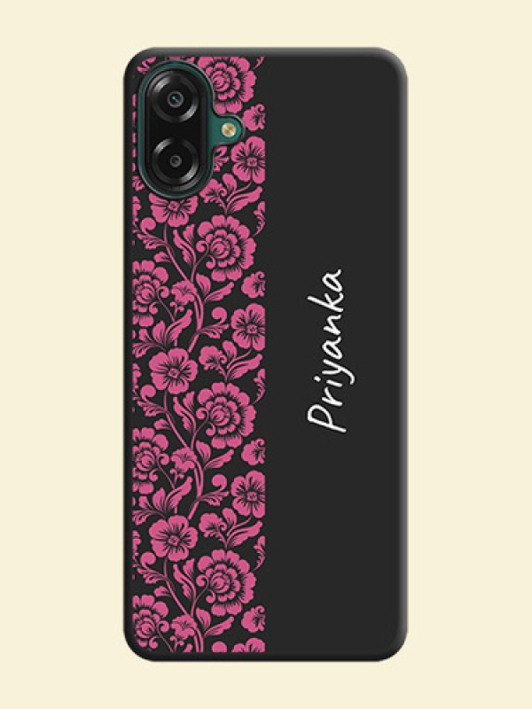 Pink Floral Pattern Design With Custom Text On Space Black Custom Soft Matte Mobile Back Cover - Samsung Galaxy M07