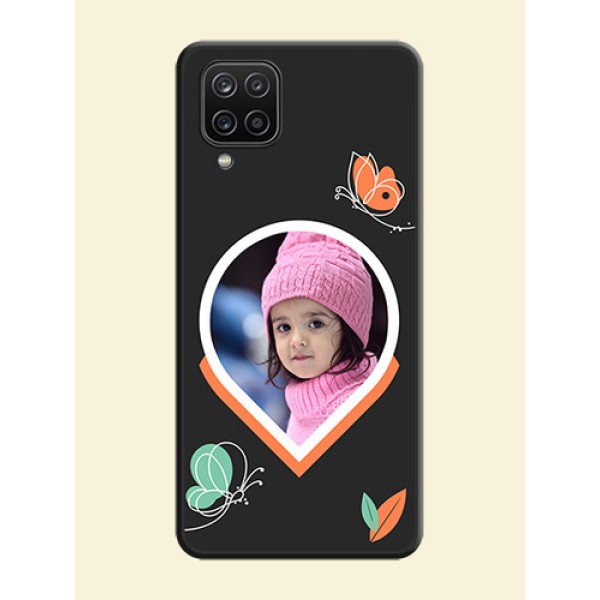 Upload Pic With Simple Butterly Design On Space Black Personalized Soft Matte Phone Covers -Samsung Galaxy M12 Upload Pic With Simple Butterly Design On Space Black Personalized Soft Matte Phone Covers -Samsung Galaxy M12