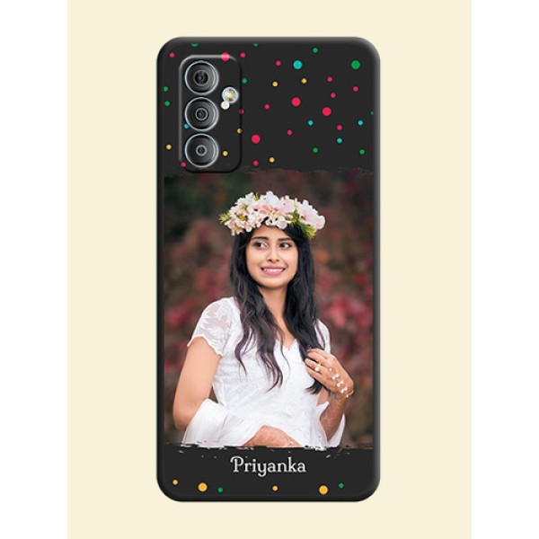 Multicolor Dotted Pattern with Text on Space Black Custom Soft Matte Phone Back Cover - Samsung Galaxy M13 4G Multicolor Dotted Pattern with Text on Space Black Custom Soft Matte Phone Back Cover - Samsung Galaxy M13 4G