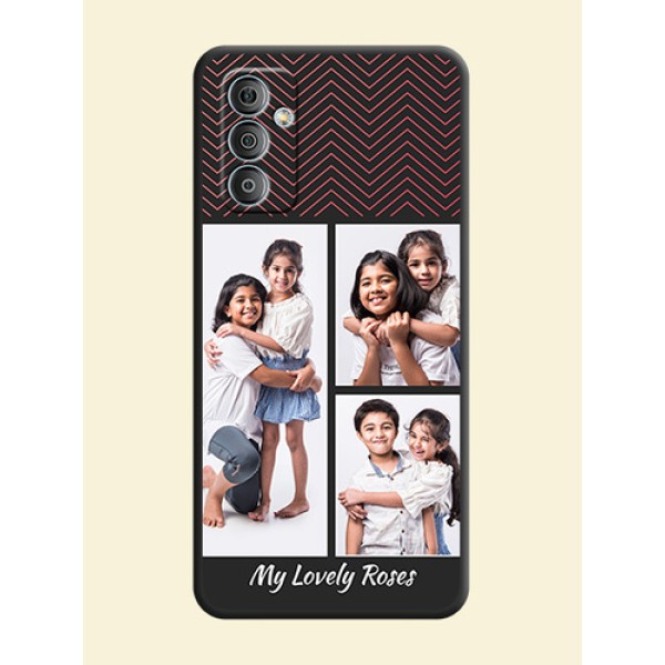 Wave Pattern with 3 Image Holder on Space Black Custom Soft Matte Back Cover - Samsung Galaxy M13 4G Wave Pattern with 3 Image Holder on Space Black Custom Soft Matte Back Cover - Samsung Galaxy M13 4G