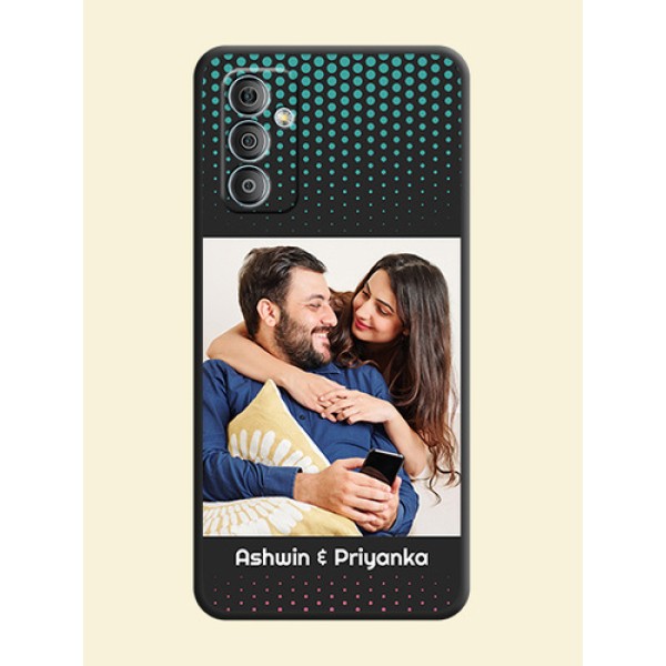 Faded Dots with Grunge Photo Frame and Text on Space Black Custom Soft Matte Phone Cases - Samsung Galaxy M13 4G Faded Dots with Grunge Photo Frame and Text on Space Black Custom Soft Matte Phone Cases - Samsung Galaxy M13 4G